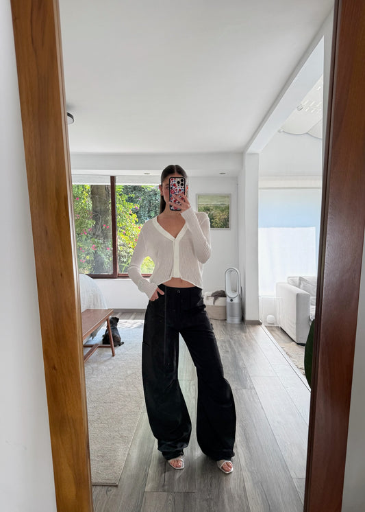 PANTALÓN BALLOON SHINY NEGRO