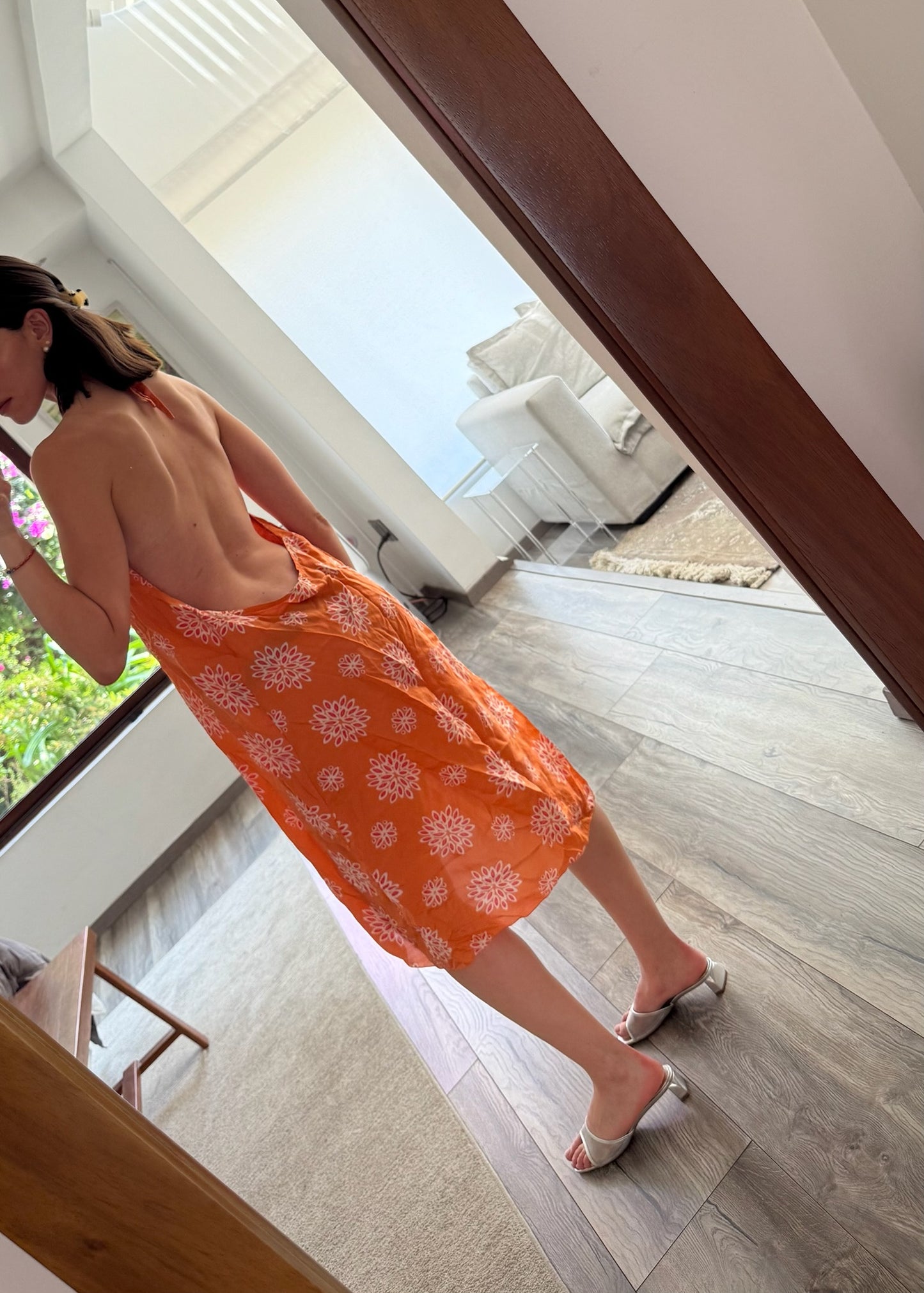 VESTIDO DE SEDA NARANJA CON PRINT