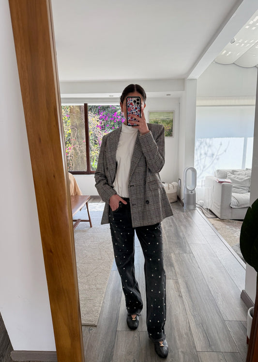 BLAZER PRINT CUADROS NEGRO Y CAFE