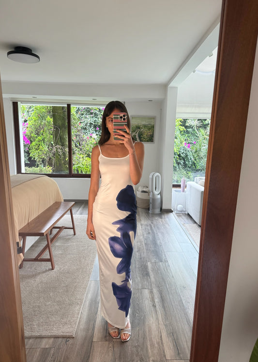 VESTIDO SLIP CON FLOR MORADA