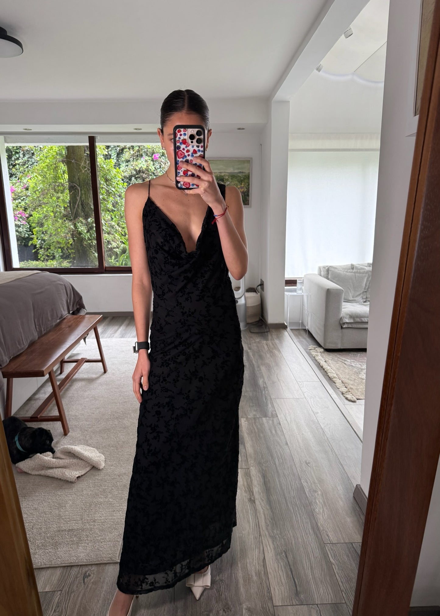VESTIDO MESH NEGRO CON FLORES