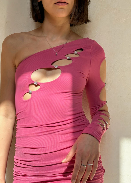 VESTIDO ROSA MINI MANGAS CUT OUT