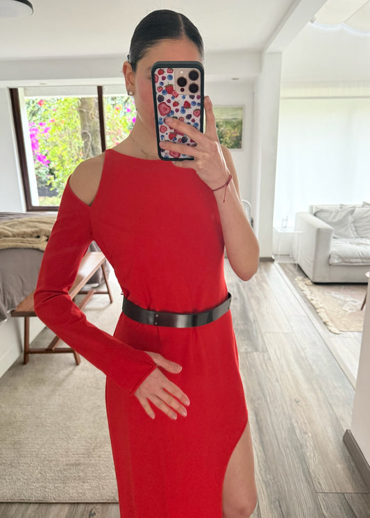 VESTIDO HOT RED CON CINTURÓN