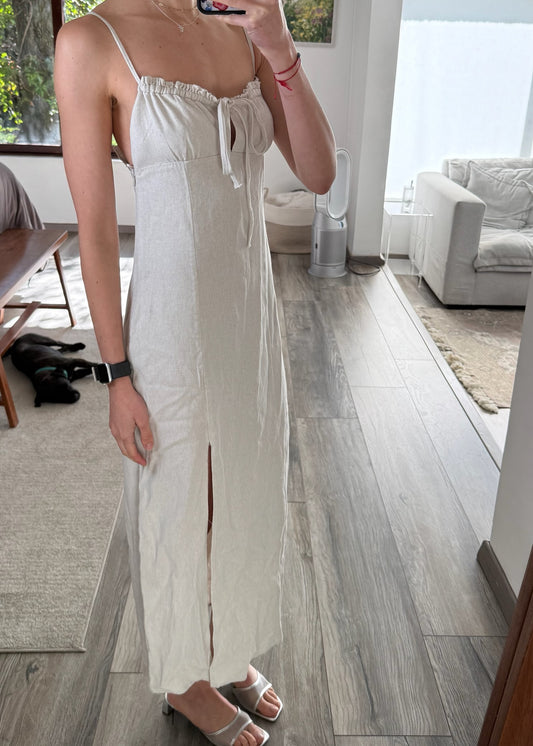 VESTIDO MIDI CASUAL DE TIPO LINO