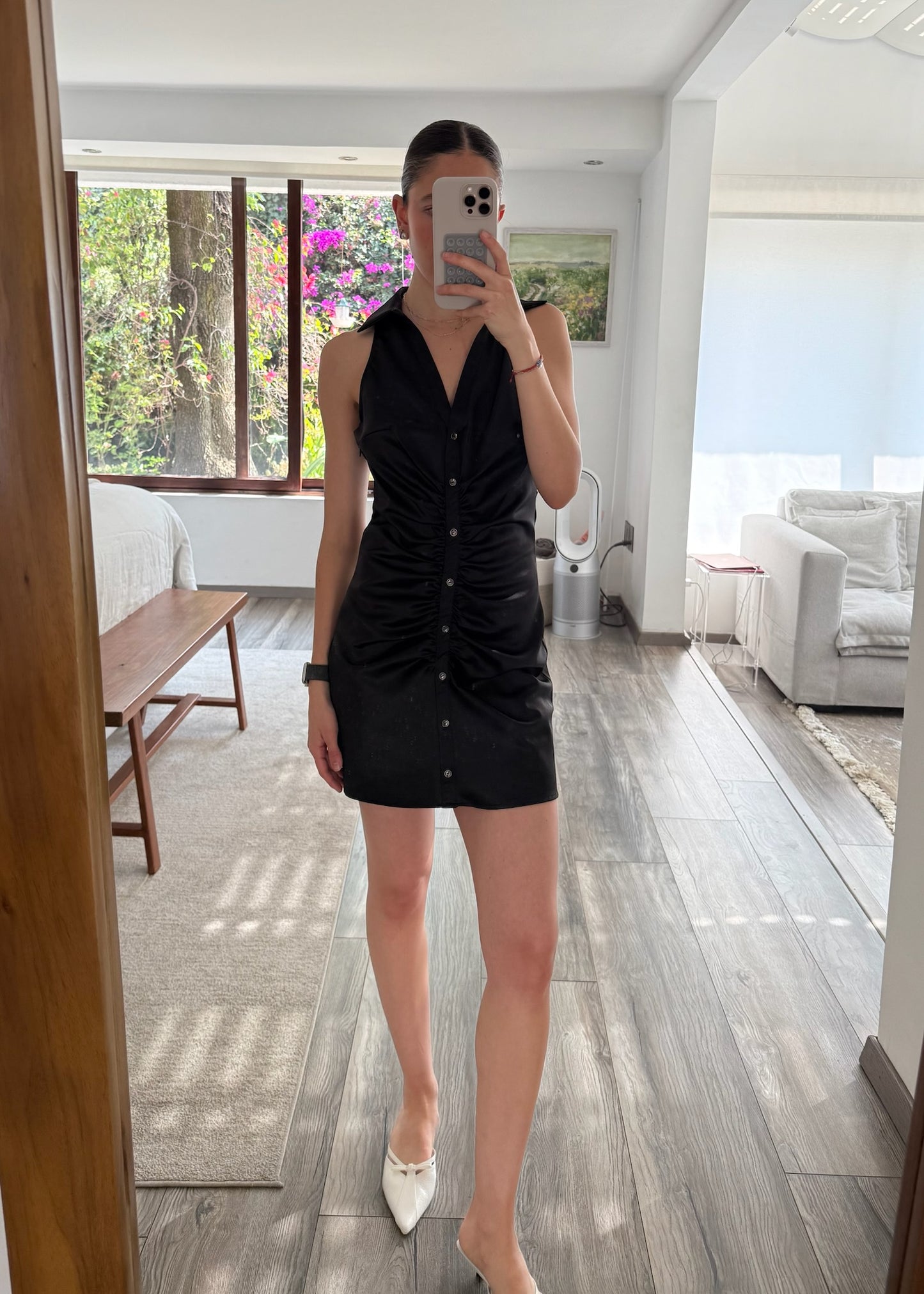 VESTIDO MINI FRUNCIDO DE TIPO CAMISA
