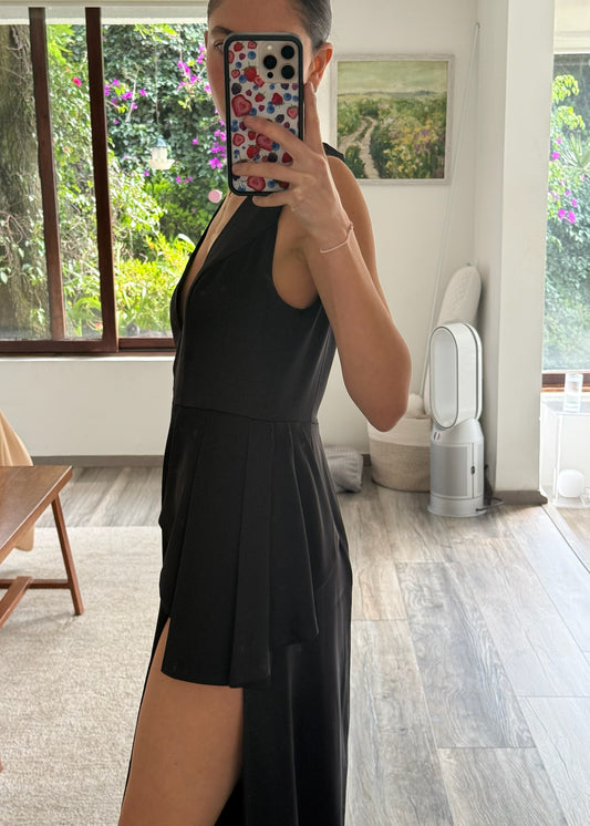VESTIDO MAXI SATINADO ESCOTE EN V