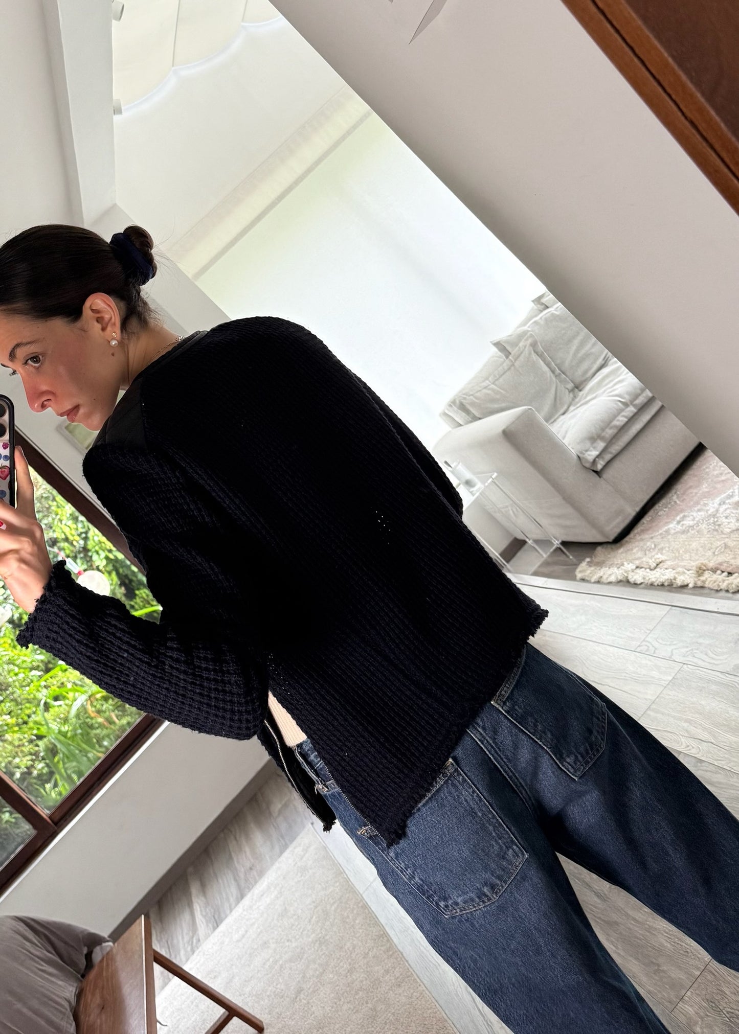 CHAMARRA NAVY BLUE DE KNIT Y PIEL