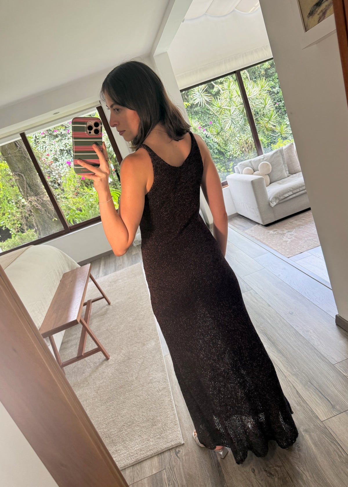VESTIDO DE KNIT CAFÉ MAXI