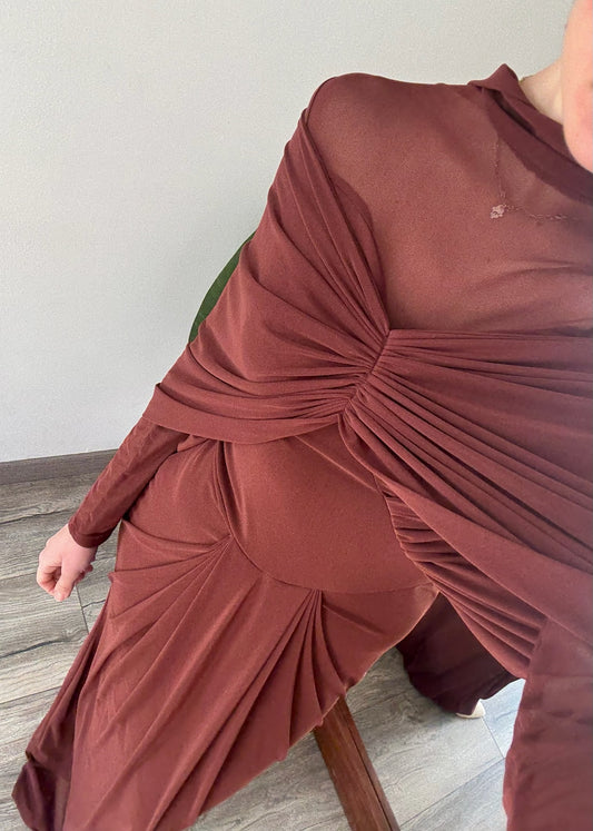 VESTIDO MAXI DE MESH BURGUNDY