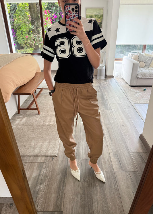 JOGGERS FAUX LEATHER CAMEL