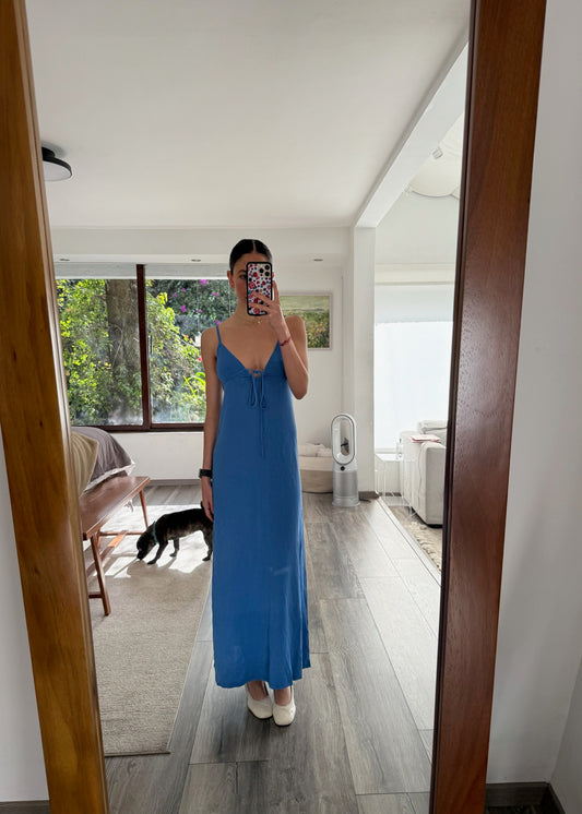 VESTIDO MIDI RIBBED AZUL