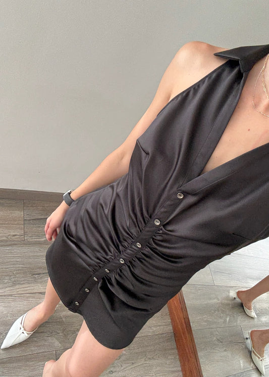 VESTIDO MINI FRUNCIDO DE TIPO CAMISA