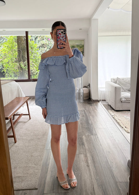 VESTIDO GIRLY RUCHED AZUL