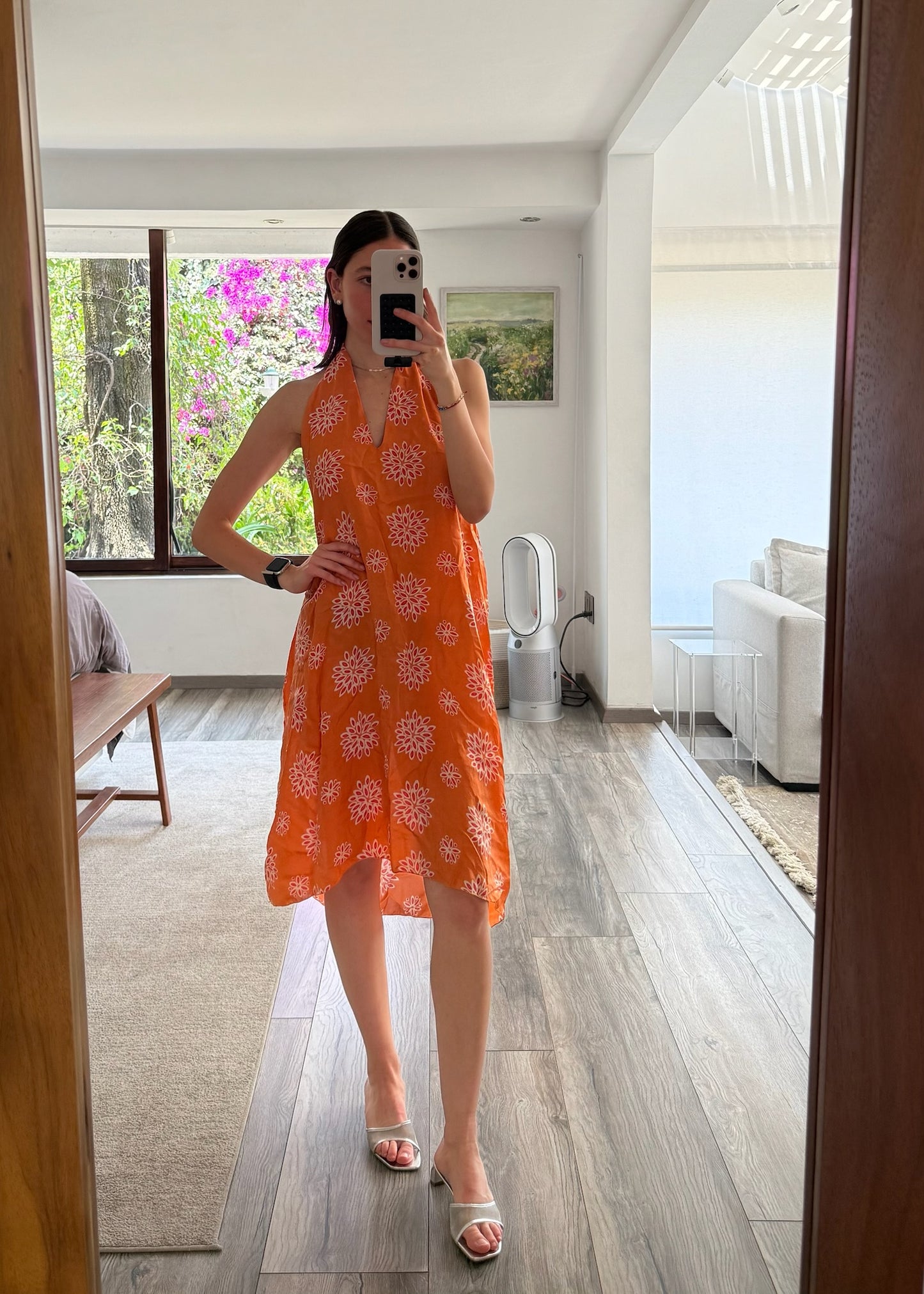 VESTIDO DE SEDA NARANJA CON PRINT