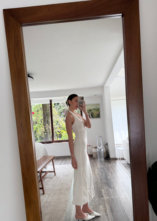 VESTIDO MIDI HALTER DE TIPO LINO