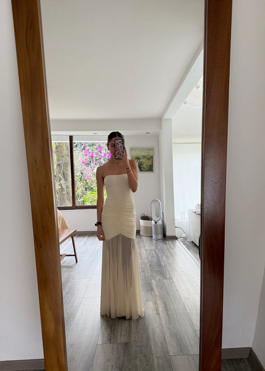 VESTIDO STRAPLESS BUTTER YELLOW