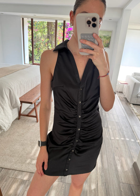 VESTIDO MINI FRUNCIDO DE TIPO CAMISA