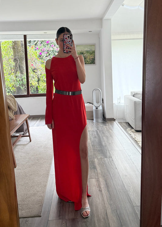VESTIDO HOT RED CON CINTURÓN