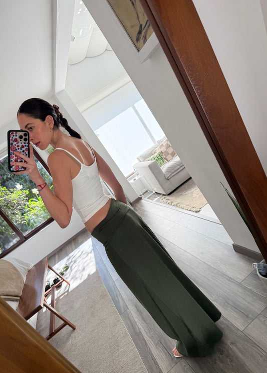 FALDA MIDI CASUAL VERDE
