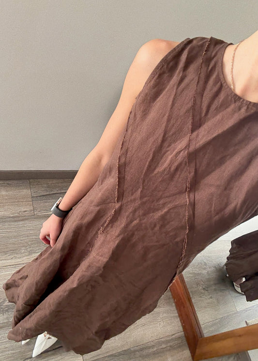 VESTIDO CAFÉ DE TIPO LINO