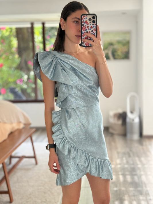 VESTIDO MINI METÁLICO ONE SHOULDER