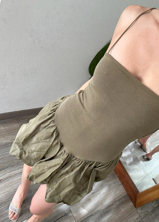 VESTIDO MINI BOMBÓN VERDE MILITAR