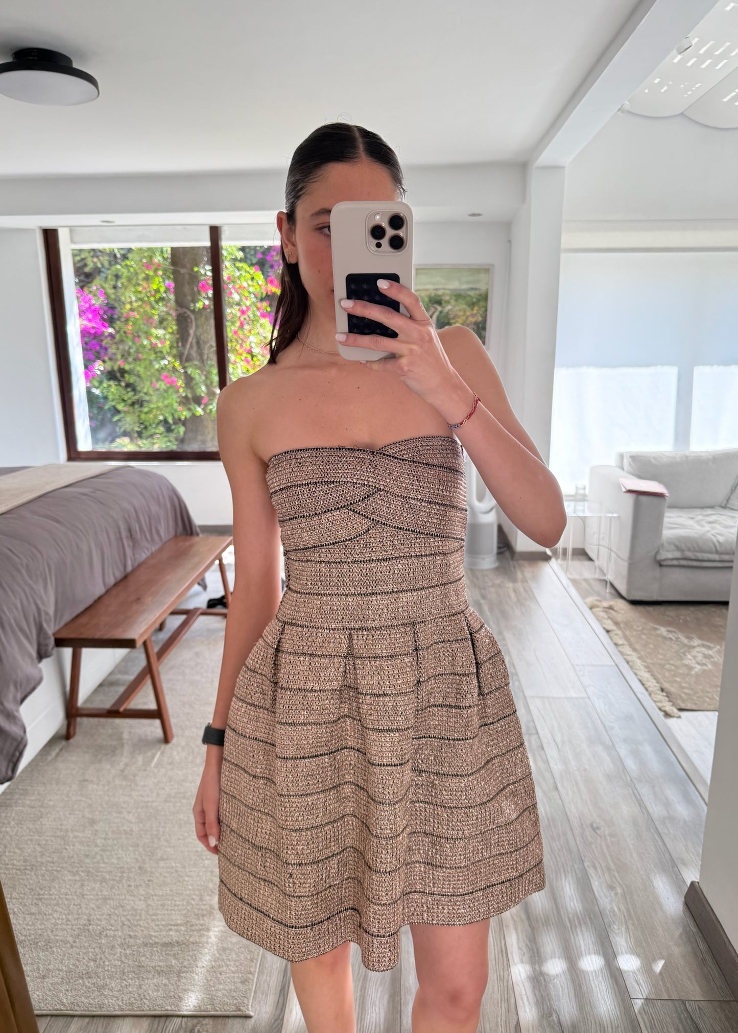 VESTIDO MINI STRAPLESS ROSE GOLD