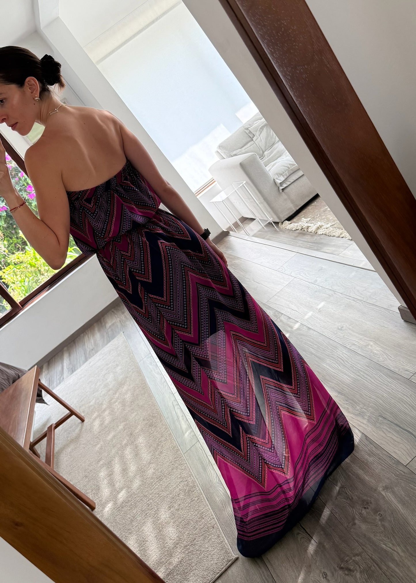 VESTIDO MAXI STRAPLESS CON PRINT