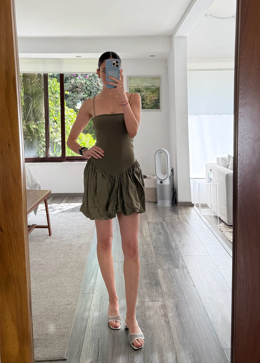 VESTIDO MINI BOMBÓN VERDE MILITAR