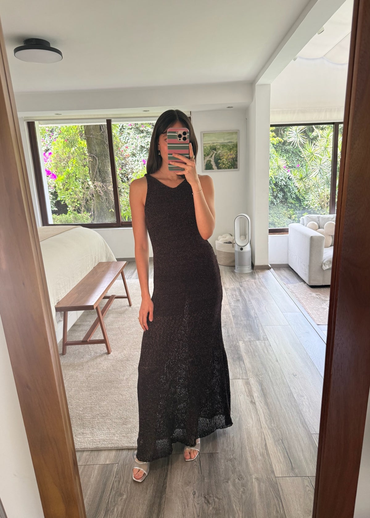 VESTIDO DE KNIT CAFÉ MAXI