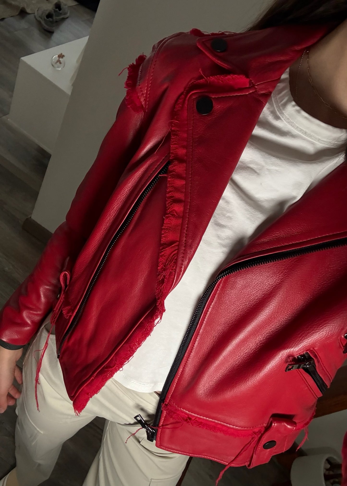 CHAMARRA MOTO DE PIEL ROJA