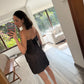 VESTIDO MINI STRAPLESS CON FLECOS
