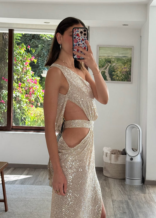 VESTIDO MIDI DE LENTEJUELAS CON CUT OUTS
