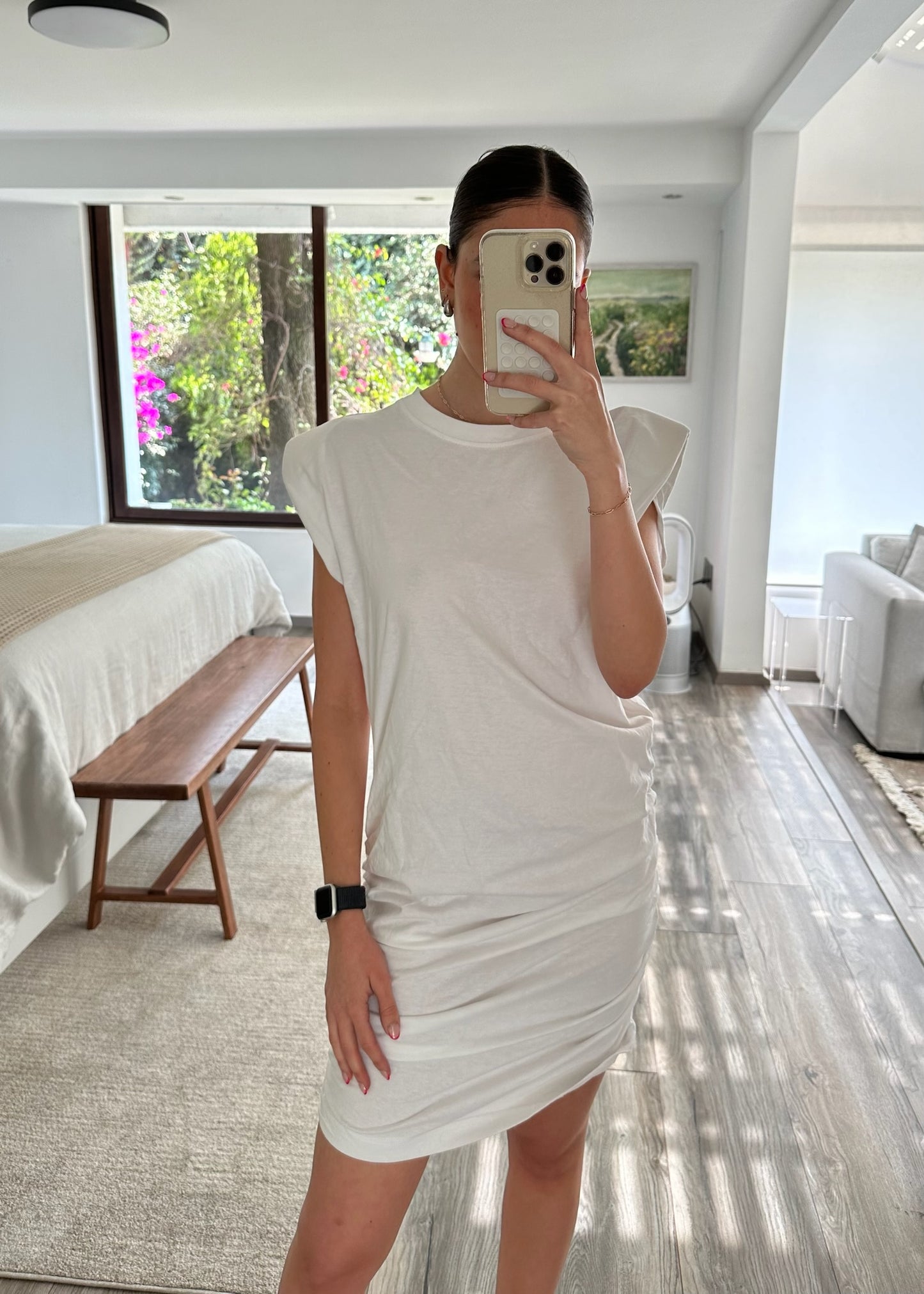 VESTIDO CAMISERO CON HOMBRERAS BLANCO