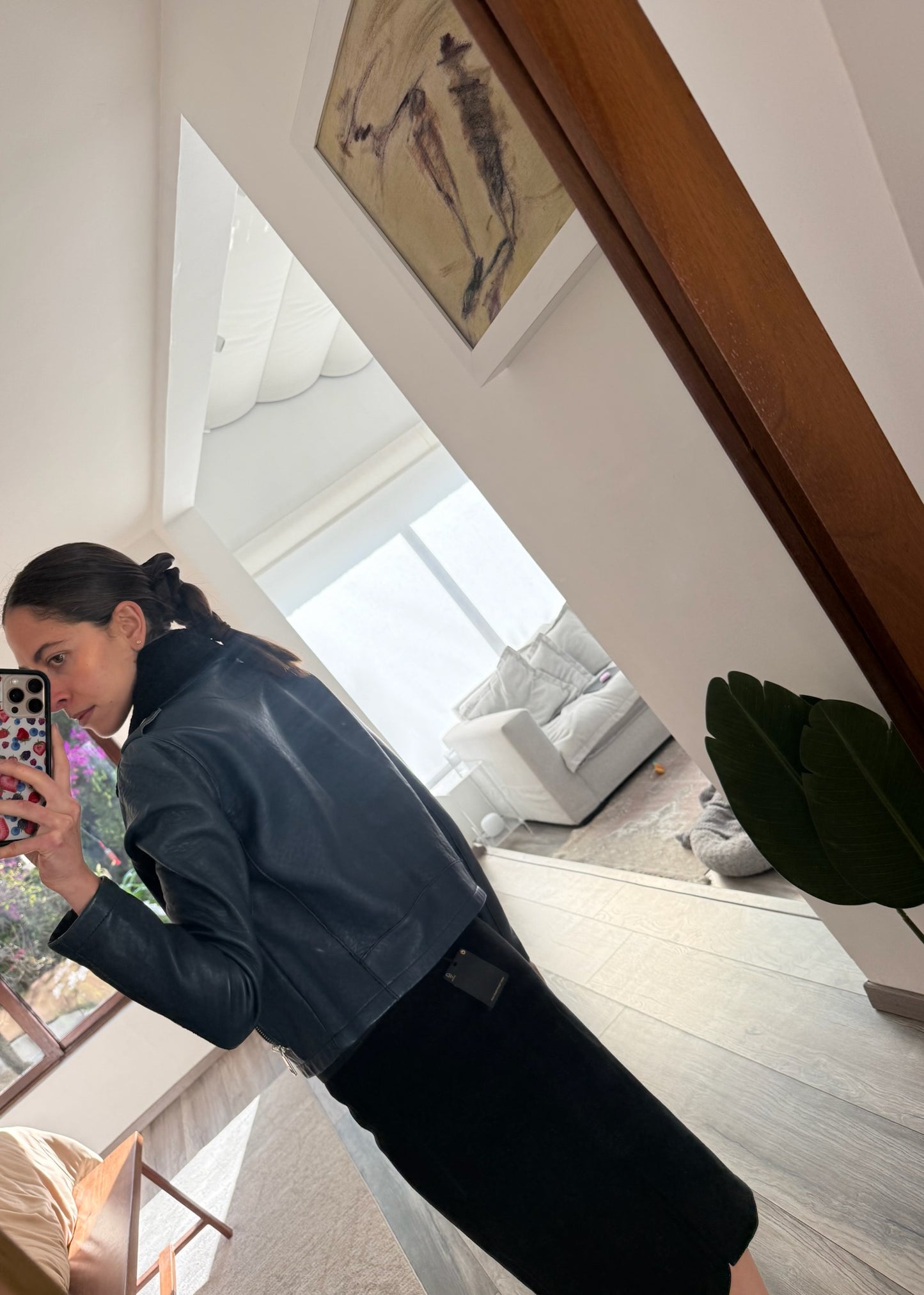 CHAMARRA DE PIEL CON FUR AZUL