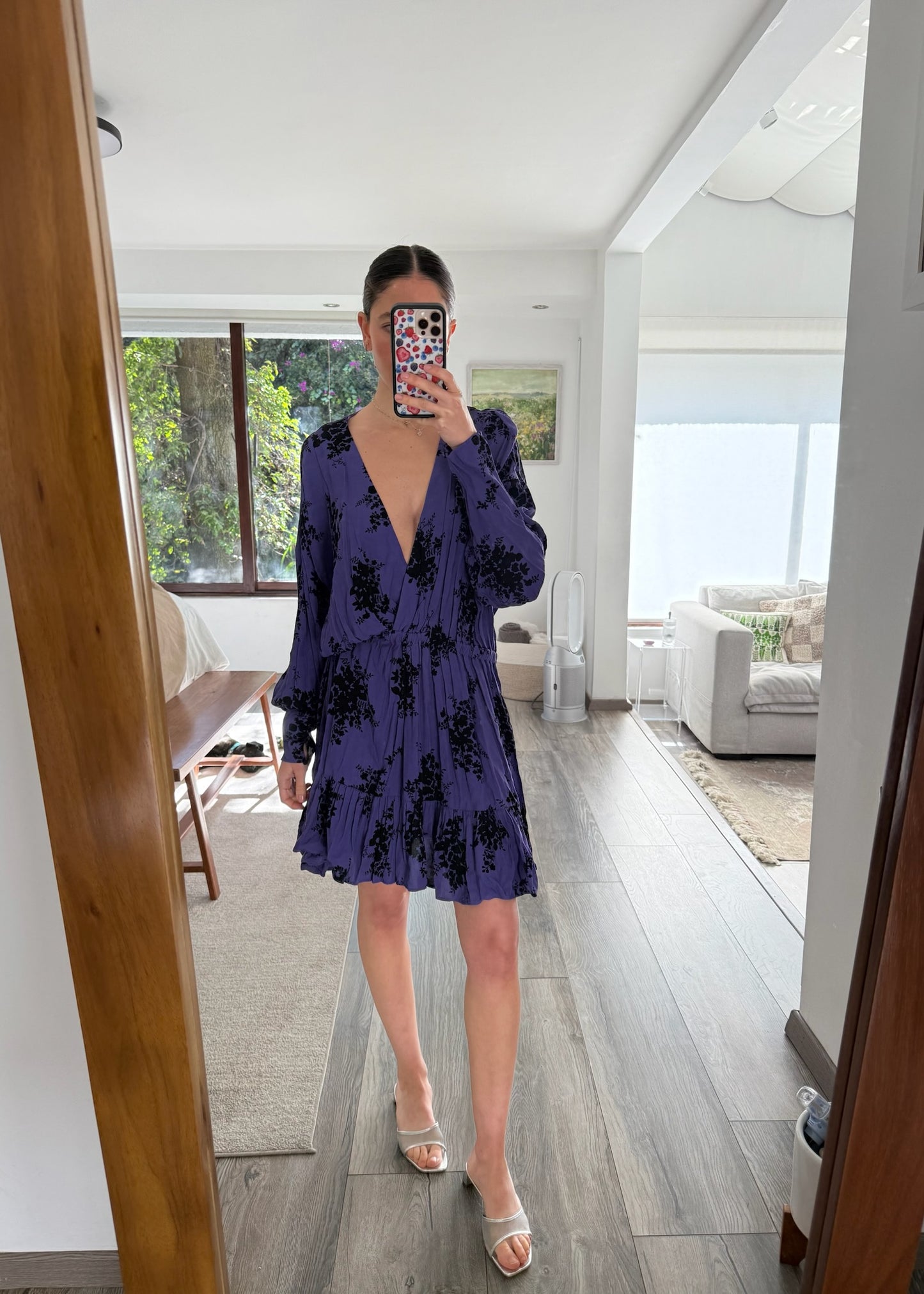 VESTIDO MINI MORADO CON PRINT