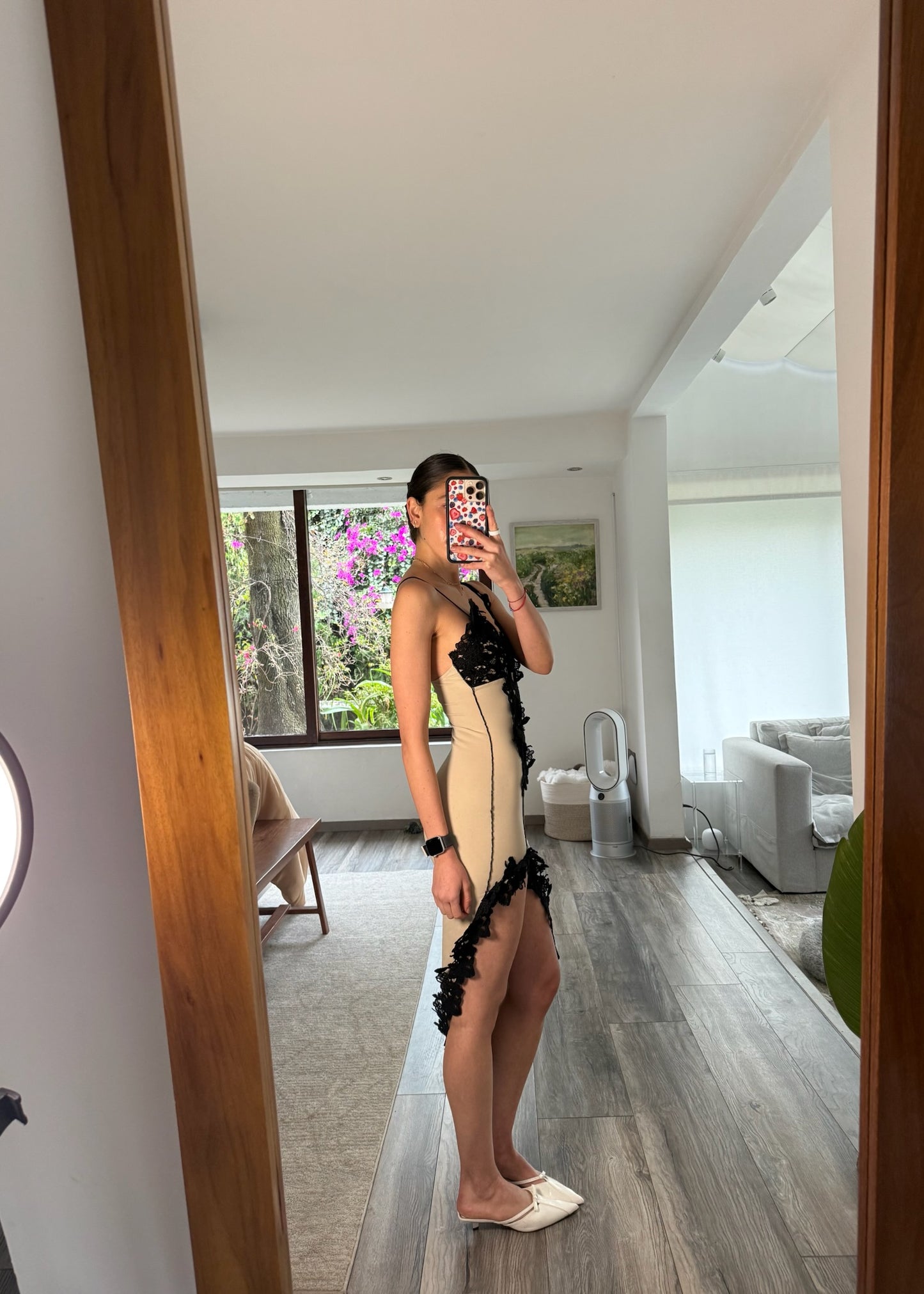 VESTIDO MIDI BICOLOR CON ENCAJE