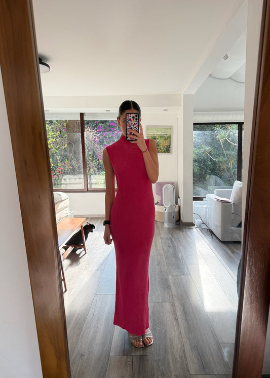 VESTIDO MAXI DE KNIT HOT PINK