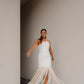 VESTIDO STRAPLESS CON FLECOS