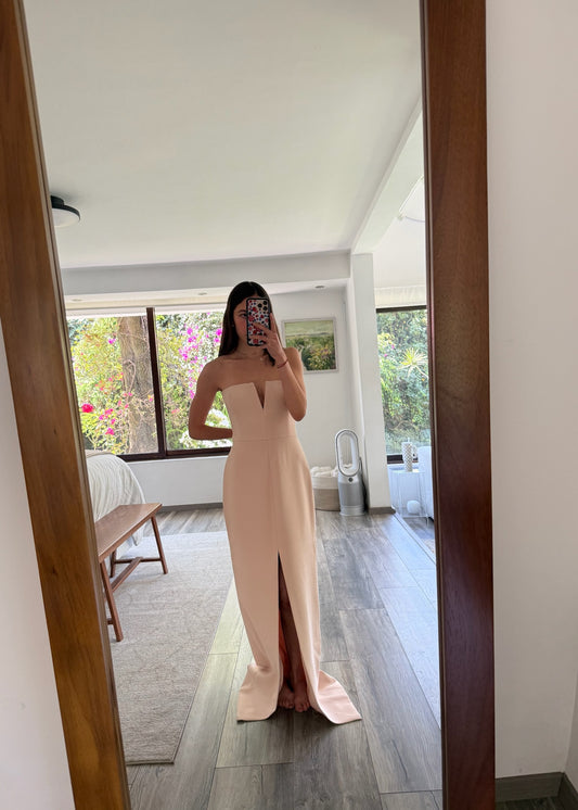 VESTIDO ROSA PASTEL V NECKLINE