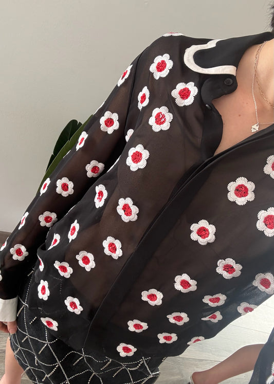 CAMISA SEE THROUGH CON FLORES