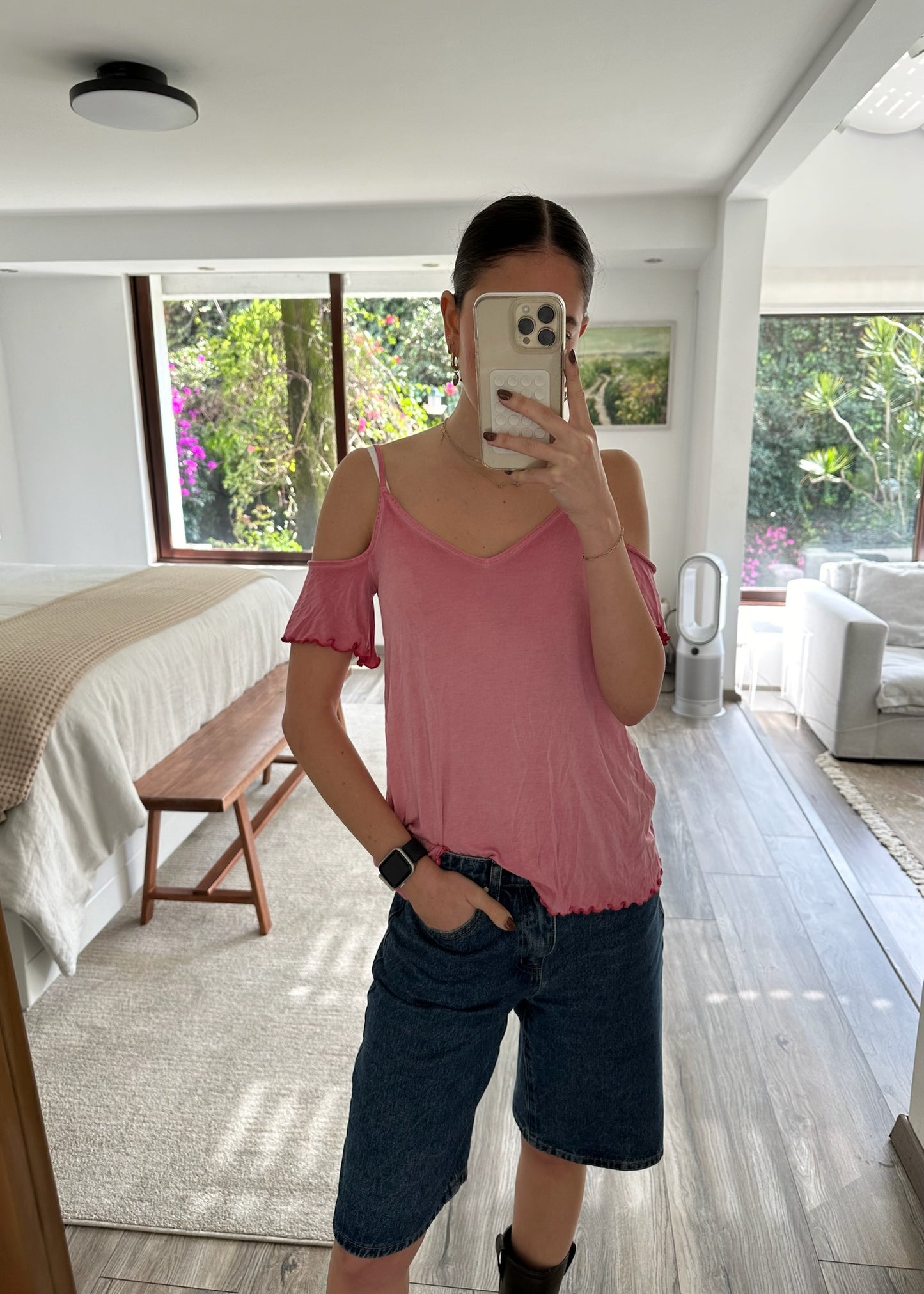 BLUSA ROSA OFF THE SHOULDER CASUAL