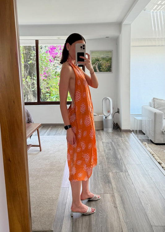 VESTIDO DE SEDA NARANJA CON PRINT