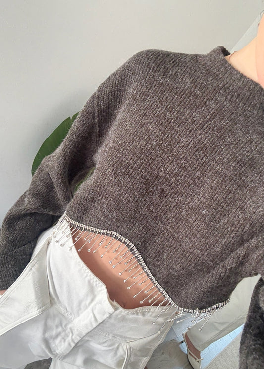 SUÉTER CROPPED CON BRILLANTITOS