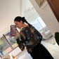 BLUSA SHEER CON PRINT MANGA LARGA