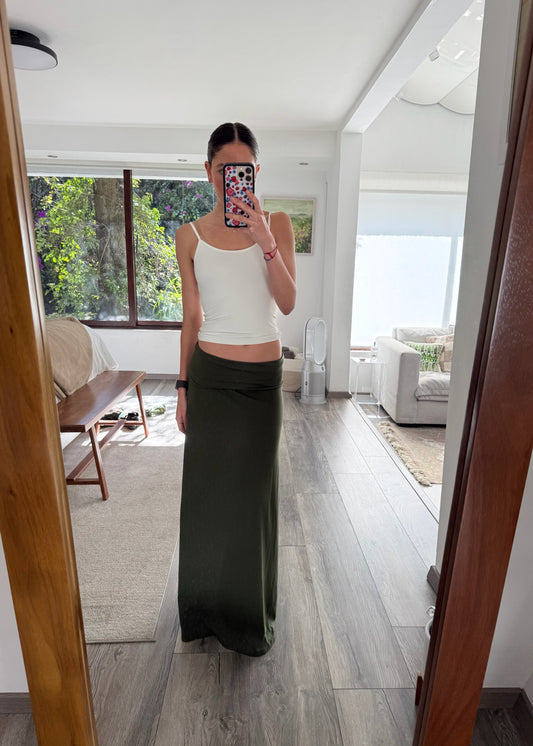 FALDA MIDI CASUAL VERDE