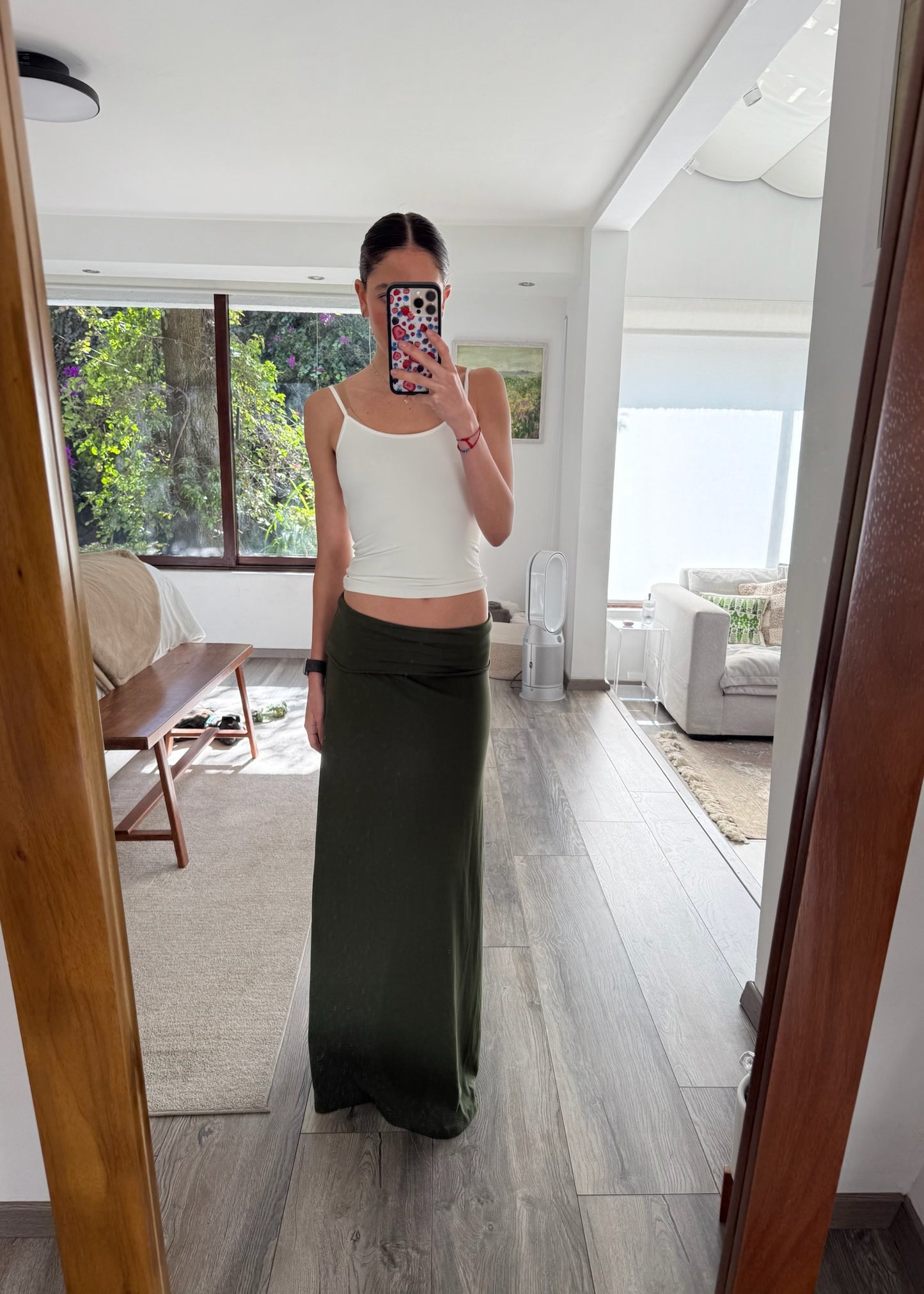 FALDA MIDI CASUAL VERDE