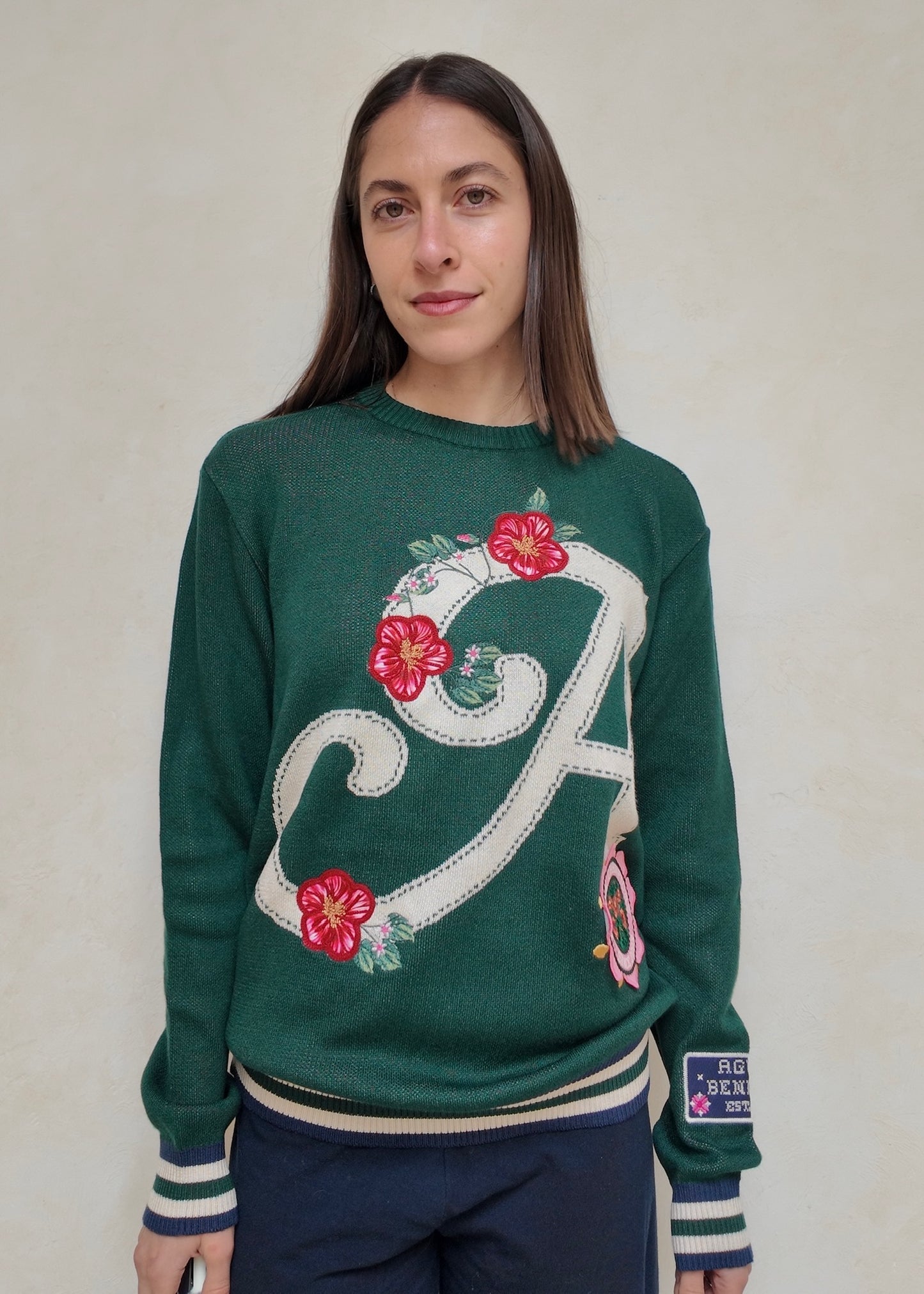 CREWNECK VERDE CON FLORES
