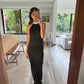 VESTIDO CUELLO HALTER Y TRIÁNGULO
