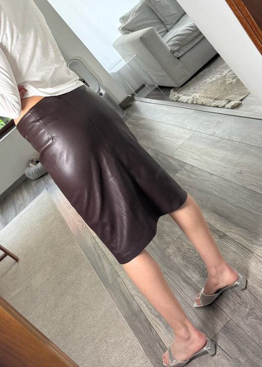 FALDA MIDI DE FAUX LEATHER CHOCOLATE